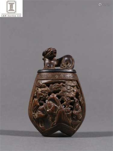 A Chinese Agarwood Sachet with Figure and Story