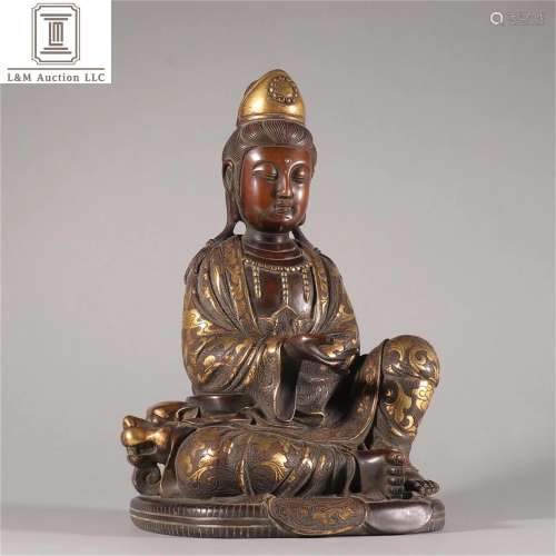 A Chinese Gilt Bronze Guanyin Statue