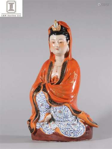 A Chinese Famille Rose Porcelain Guanyin Statue