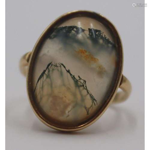 JEWELRY. Antique/Vintage 14kt Gold and Agate Ring.