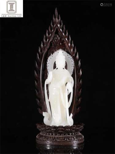 A Chinese Carved Jade Guanyin Statue