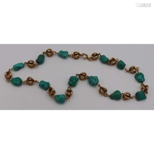 JEWELRY. 14kt Gold and Turquoise Nugget Necklace.