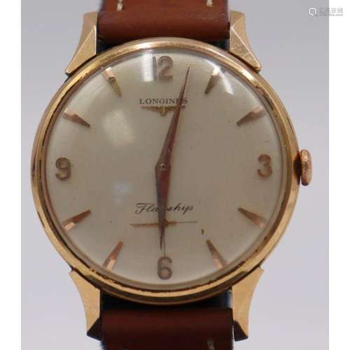 JEWELRY. Men's Longines Flagship 18kt Gold Watch.