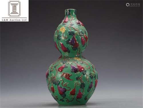 A Chinese Green Glazed Famille Rose Porcelain Gourd