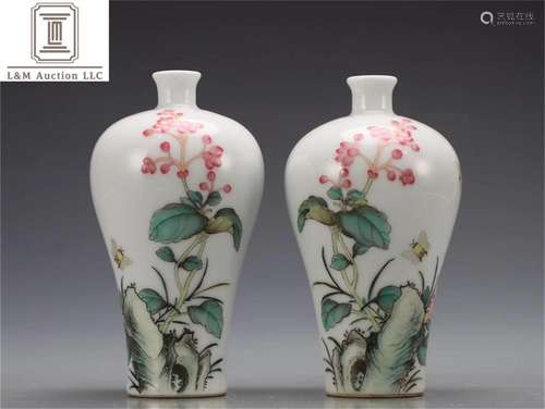 Pair of Chinese Famille Rose Porcelain Flower Vases