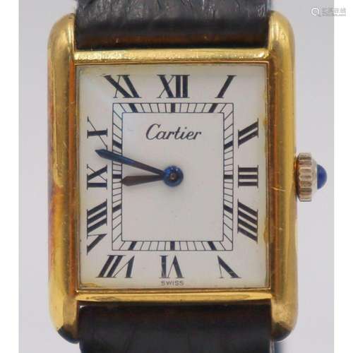 JEWELRY. Cartier Gold Tone Tank Mechanical Watch.