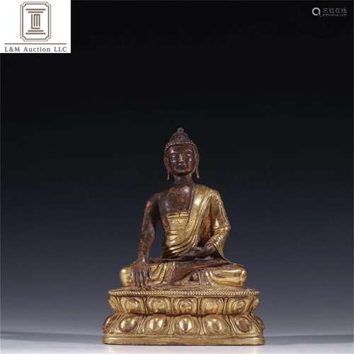 A Chinese Gilt Bronze Sakyamuni Buddha Statue