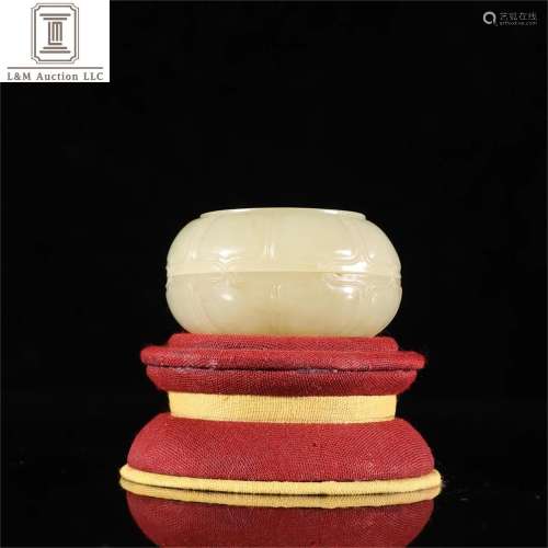 A Chinese Jade Lotus Shaped Container with Lid