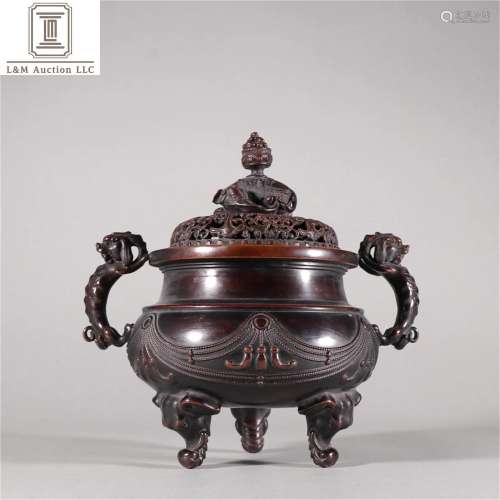 A Chinese Bronze Incense Burner with Beast Ear