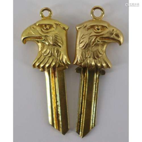 JEWELRY. Pair of 14kt Gold Figural Eagles Head