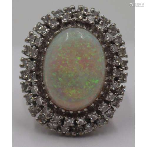 JEWELRY. 14kt Gold Opal and Diamond Ring.