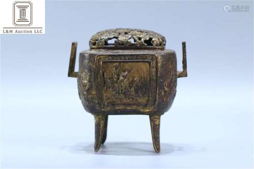 A Chinese Gilt Bronze Flower Incense Burner