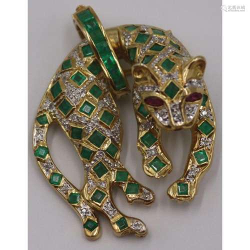 JEWELRY. Signed 14kt Gold, Diamond and Emerald