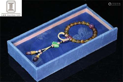 A Chinese Tourmaline 18 Buddha Prayer Beads Bracelet