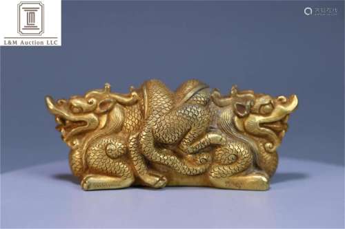 A Chinese Gilt Bronze Dragon Patterned Paperweight