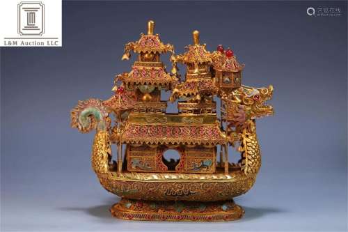 A Chinese Gilt Silver Boat Ornament/Decoration