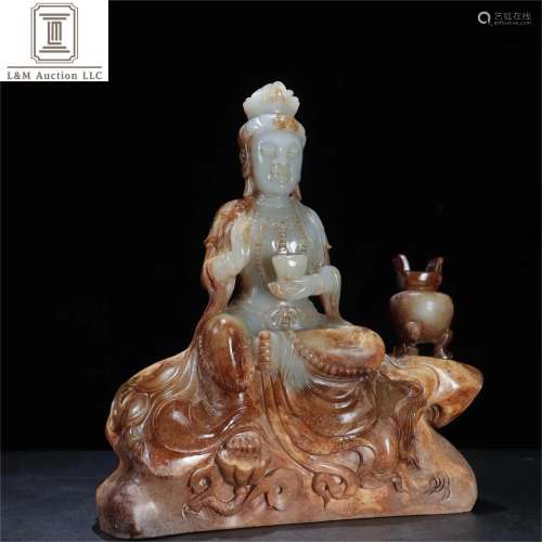 A Chinese Carved Jade Guanyin Statue