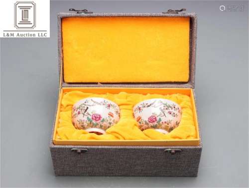 Pair of Chinese Famille Rose Porcelain Flower Cups