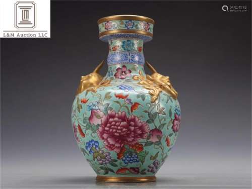 A Chinese Famille Rose Porcelain Beast Vase