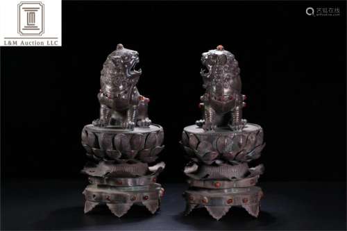 Pair of Sterling Silver Lion Topped Incense Burners