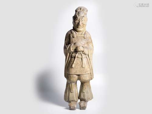 Tomb Guard - Sui Dynasty, Tomb guard with pale yellow glaze,...