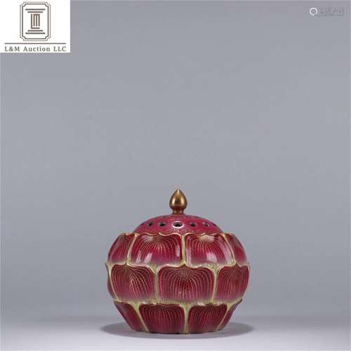 A Chinese Red Glazed Porcelain Incensse Burner