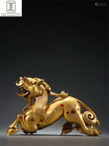 A Chinese Gilt Silver Beast Decoration