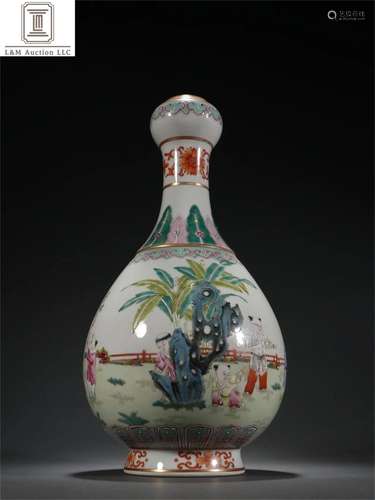 A Chinese Famille Rose Garlic-Mouth Porcelain Vase