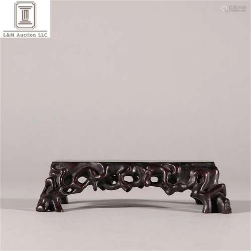 A Chinese Carved Zitan Wood Ink Bed