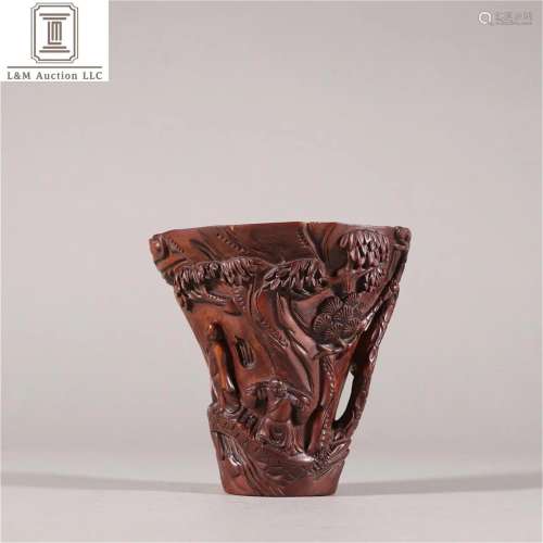 A Chinese Carved Hardwood Cup