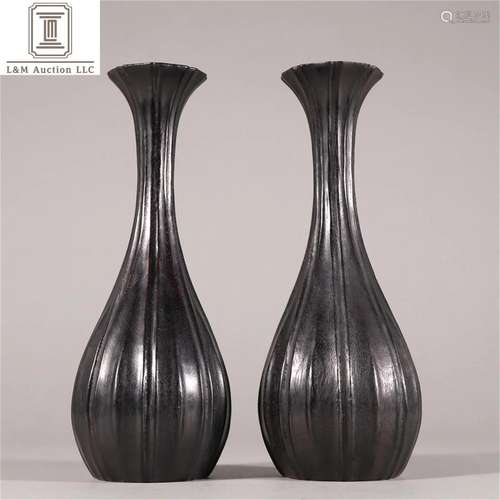 A Pair of Carved Zitan Wood Vases