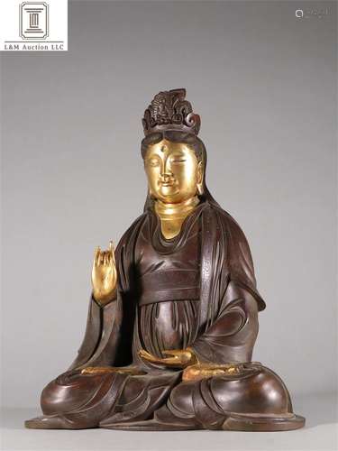 A Chinese Gilt Bronze Guanyin Statue