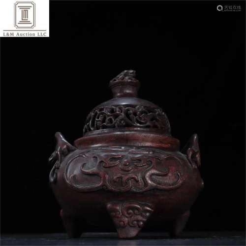A Chinese Agarwood Beast Patterned Incense Burner