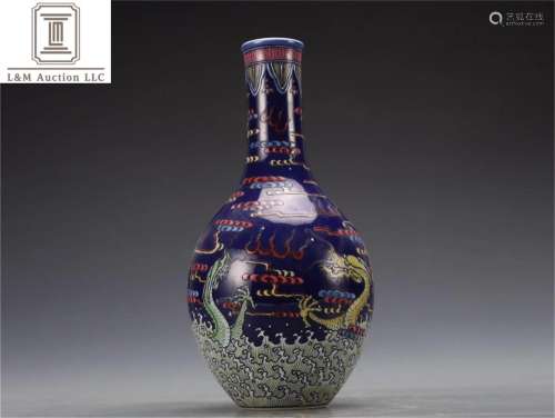 A Chinese Blue Glazed Famille Rose Porcelain Vase