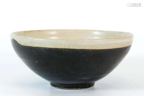 Black Glazed Bowl with White Colored Rim