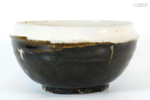 Black Glazed Bowl with White Colored Rim