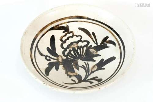 Cizhou Kiln Bowl with Black Flowers Design on a White