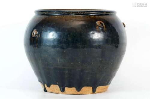 Black Glazed Jar with Nails Pattern