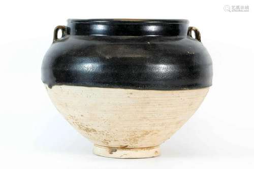 Black Glazed Jar with Two Loop Handles