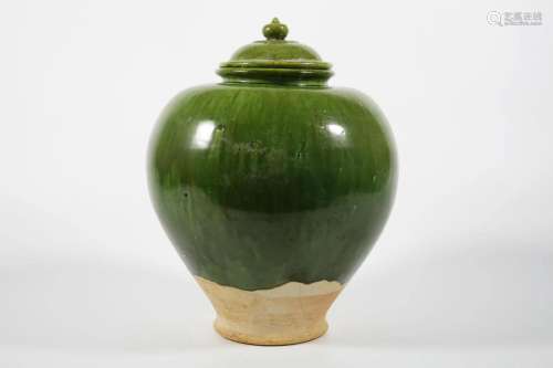 Green Glazed Hat-covered Jar