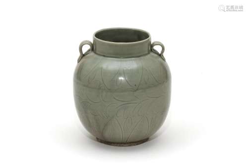 Celadon Glazed Jar with Two Loop Handles, Longquan Ware