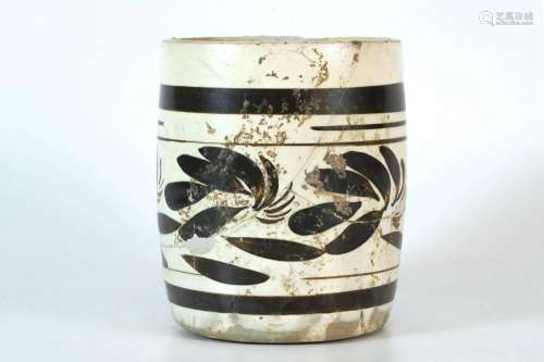 Bacun Kiln Porcelain Tube with Black Flowers Design on