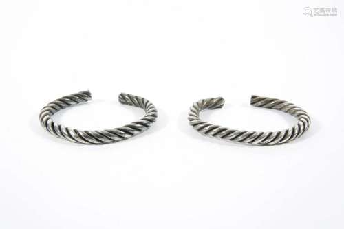 Pair Ancient Silver Bracelets with Twisted Wires Design