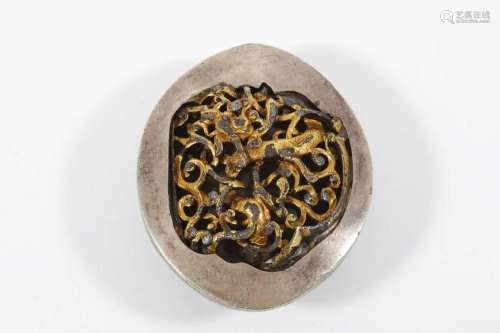 Tibetan Cutting Iron Inlaid Gold Belt Buckle with