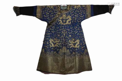 Blue Dragon Robe with Golden Silk Embroidery