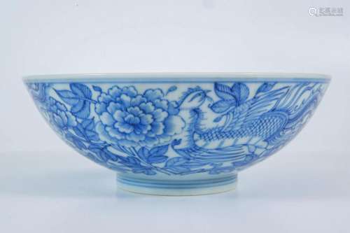 Blue-and-white Bowl with Phoenix among Peony Flowers