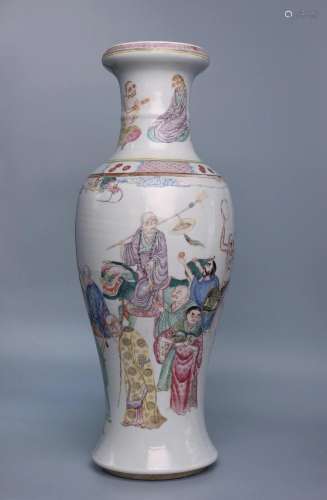 Famille Rose Zun-vase with Eighteen Arhats Design