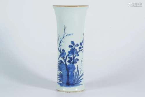 Blue-and-white Flower Vase with Flower and Bird