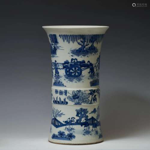 Blue-and-white Flower Vase wih Figure and Floral