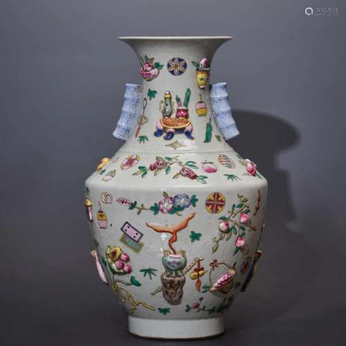 White Glazed Zun-vase with Double Ears, Antique